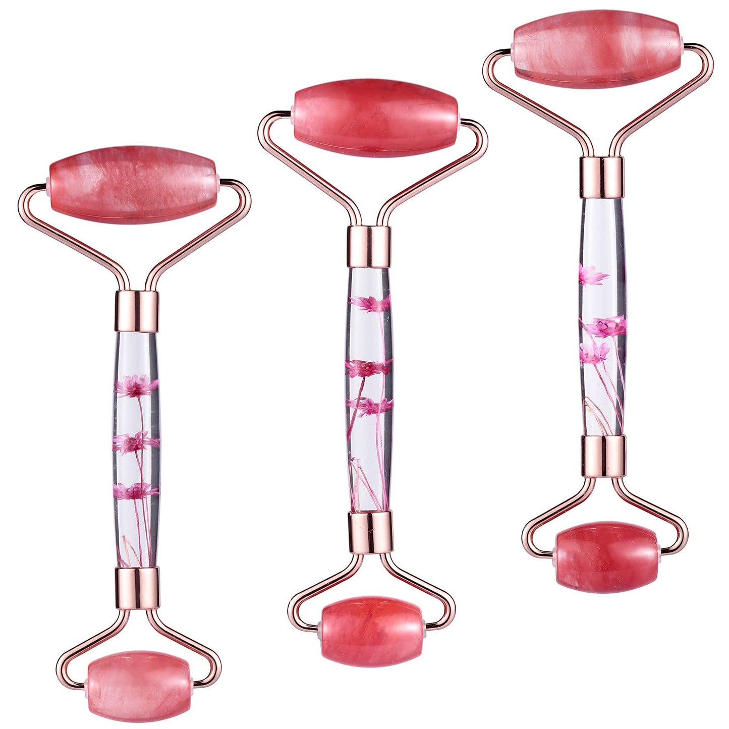 Rockcloud Crystal Stone Jade Roller Massager for Face Eye Neck Facial Skin Care Tool Anti-Aging for Slimming & Firming, Cherry Quartz