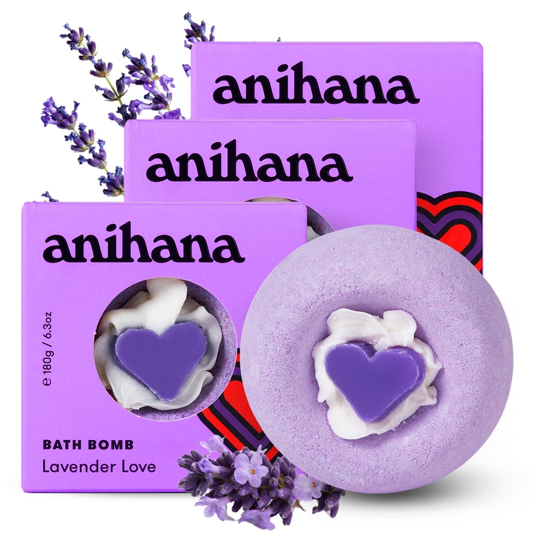 ANIHANA Bath Bombs 3 Pack with Coconut Oil Paraben Free Cruelty Free Refreshing Lavender Love Scent 6.3 oz Each