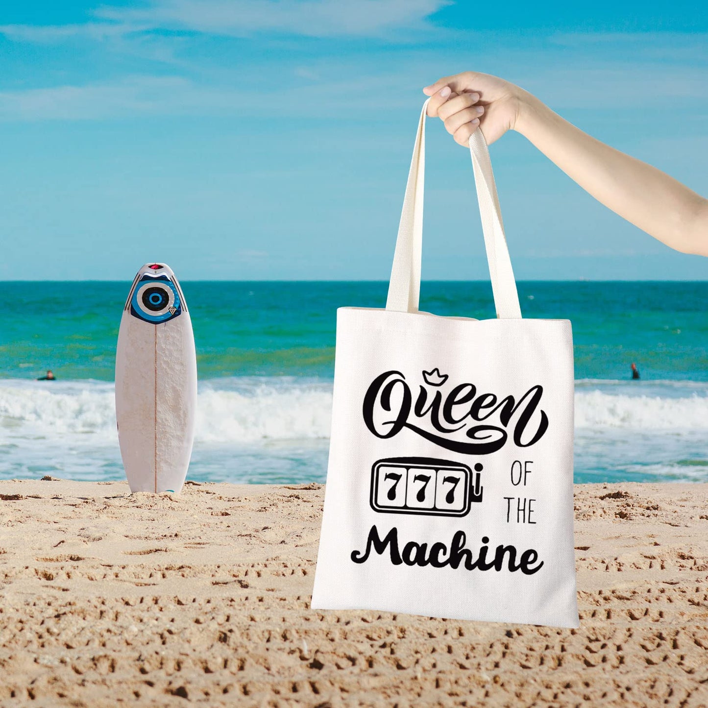 GJTIM Slot Machine Inspired Gift Queen Of The Machine Gambling Tote Bag Gambler Casino Lover Gift (Machine Queen Tote)