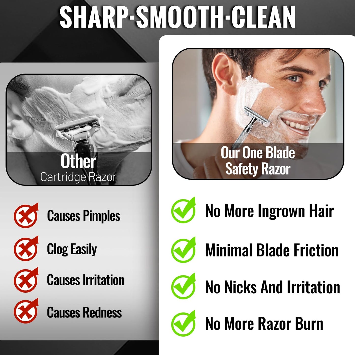 Safety Razor for Men with 15 Stainless Steel Double Edge Blades, Long Handle Men’s Single Blade Razors for Shaving, Imported Upgraded Blades Reduce Razor Burns, Silver