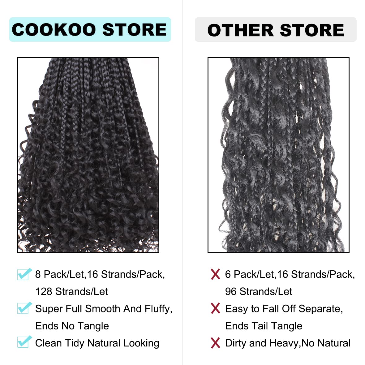 COOKOO 14 Inch Boho Box Braids Crochet Hair for Women 8 Pack Synthetic Bohemian Pre Looped Goddess Box Braids Crochet Hair Curly Ends Hippie Braiding Hair Extension 27M613#