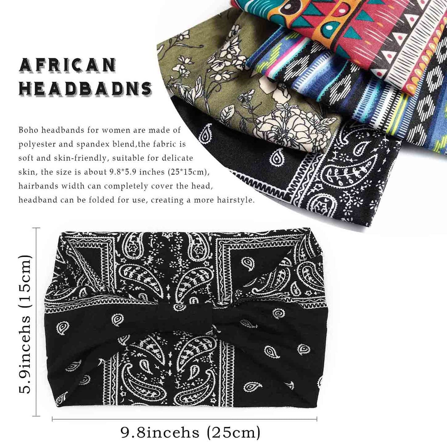 Acenail Wide Headbands Women Turban Knotted Headband Elastic Non Slip Hairbands African Head Bands Cotton Workout Head Wraps Bohemian Head Band Running Sports Hairband Yoga Head Scarfs Boho Hair Accessories for Women and Girls Pack of 4 (#5 Fashion)