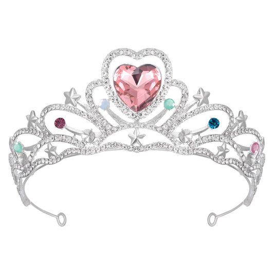 SWEETV Birthday Crowns for Women Girls Birthstone Heart Princess Tiara Silver Wedding Headband for BirthDay Party Photograph, Oct