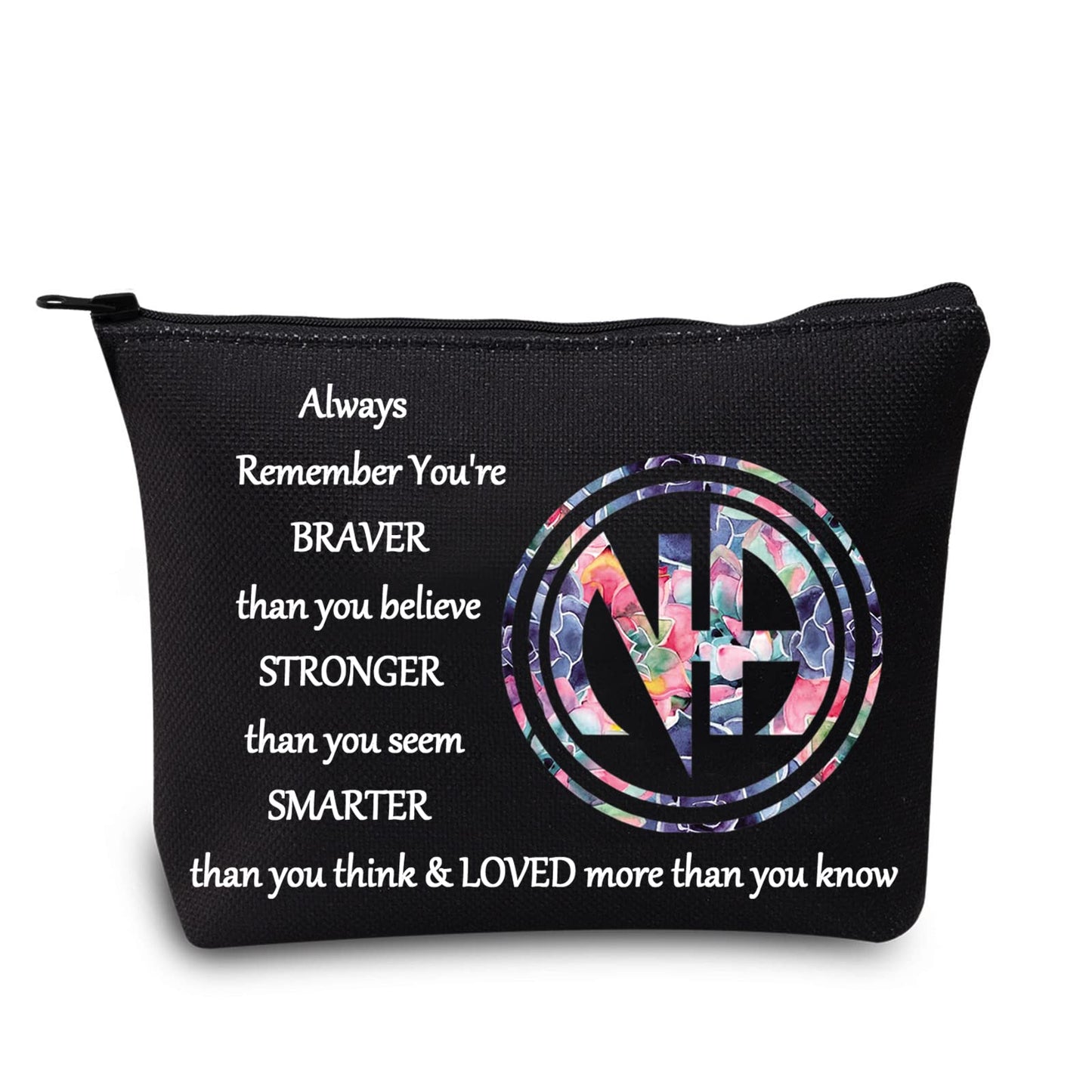 LEVLO Narcotics Anonymous Cosmetic Make up Bag NA Sobriety Gift NA Recovery You Are Braver Stronger Smarter Than You Think Makeup Zipper Pouch Bag (NA Black)