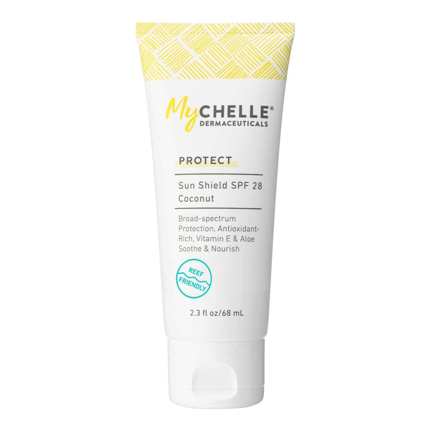 MyCHELLE Dermaceuticals Sun Shield SPF 28 Coconut (2.3 Fl Oz) - Soothing Reef Safe Sunscreen with Vitamin E and Aloe - Travel Size Zinc Sunscreen for Face and Body