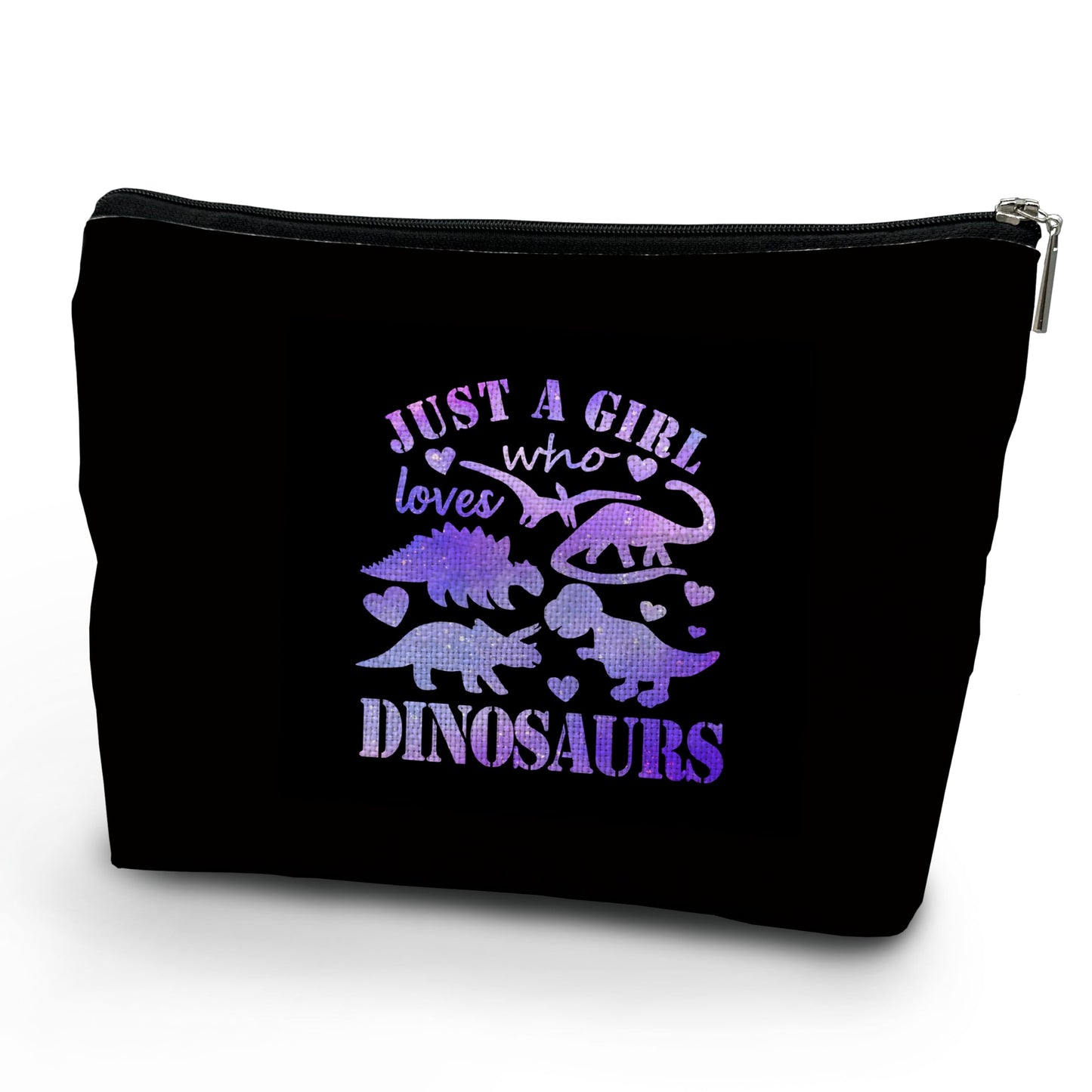 NATSUNO Dinosaur Black Makeup Bag,Just A Girl Who Loves Dinosaurs Make Up Bag,Cute Dinosaur Gifts For Girls,Makeup Bag For Girls,Dinasour For Girls,Dinosaur Lovers Gift