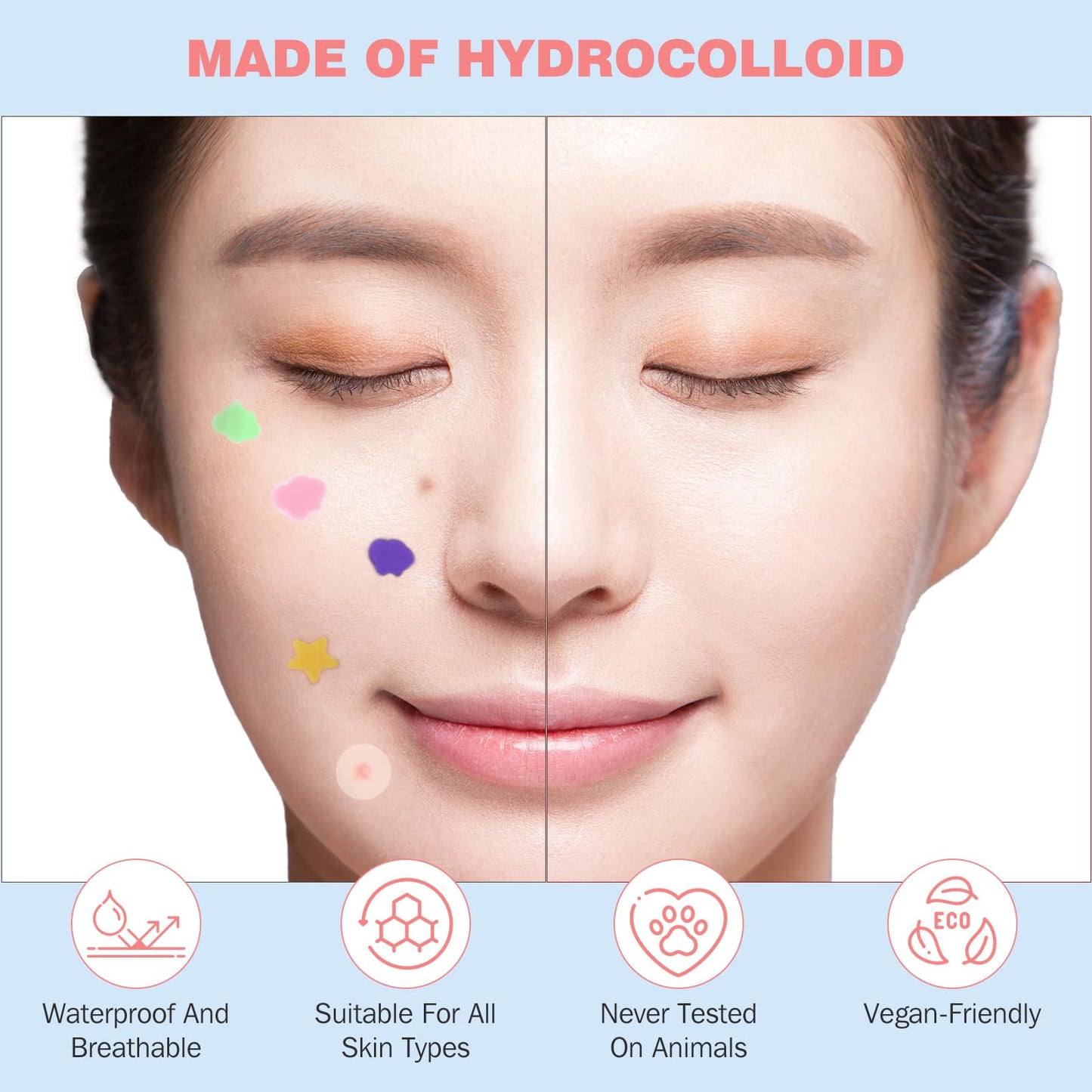 HLOES Pimple Patches for Face 280PCS, Hydrocolloid Acne Patches for Covering Zits and Blemishes, Cute Star Pimple Patches, Facial Skin Care Products.