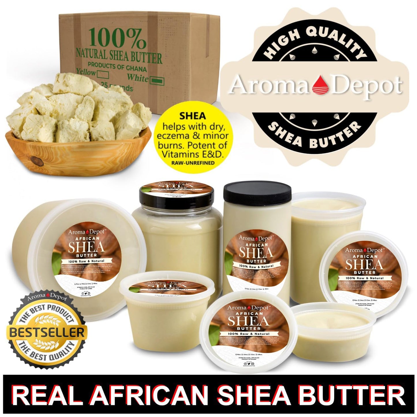 Raw African Shea Butter 8 oz. Container Ivory/White Grade A 100% Pure Natural Unrefined Fresh Moisturizing. Ideal for Dry and Cracked Skin. Can be use in Body, Hair and Face. (2 PACK)