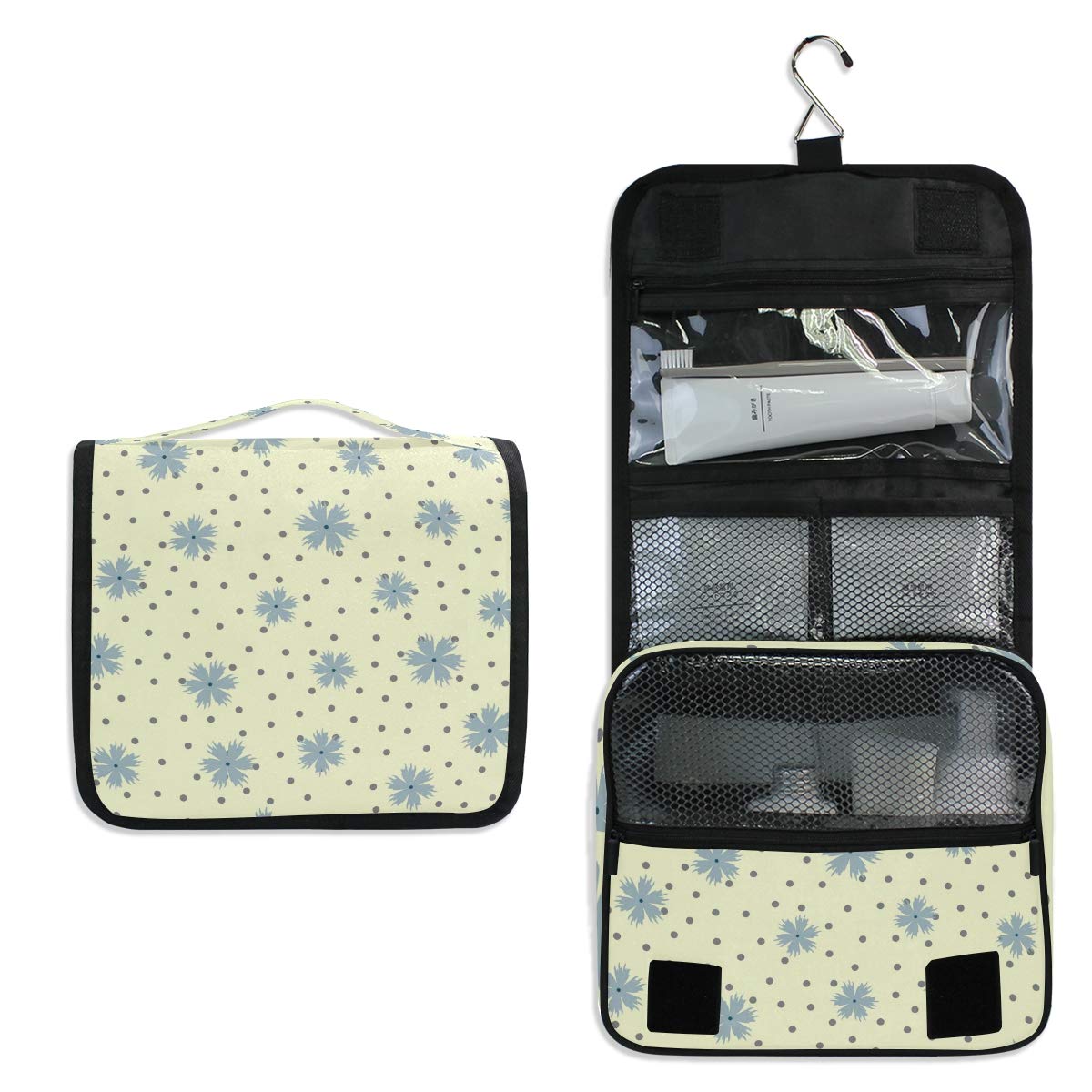 Hanging Travel Toiletry Bag Flowers Round Dot Kit Makeup Case Cosmetics Organizer for Men Women overnight