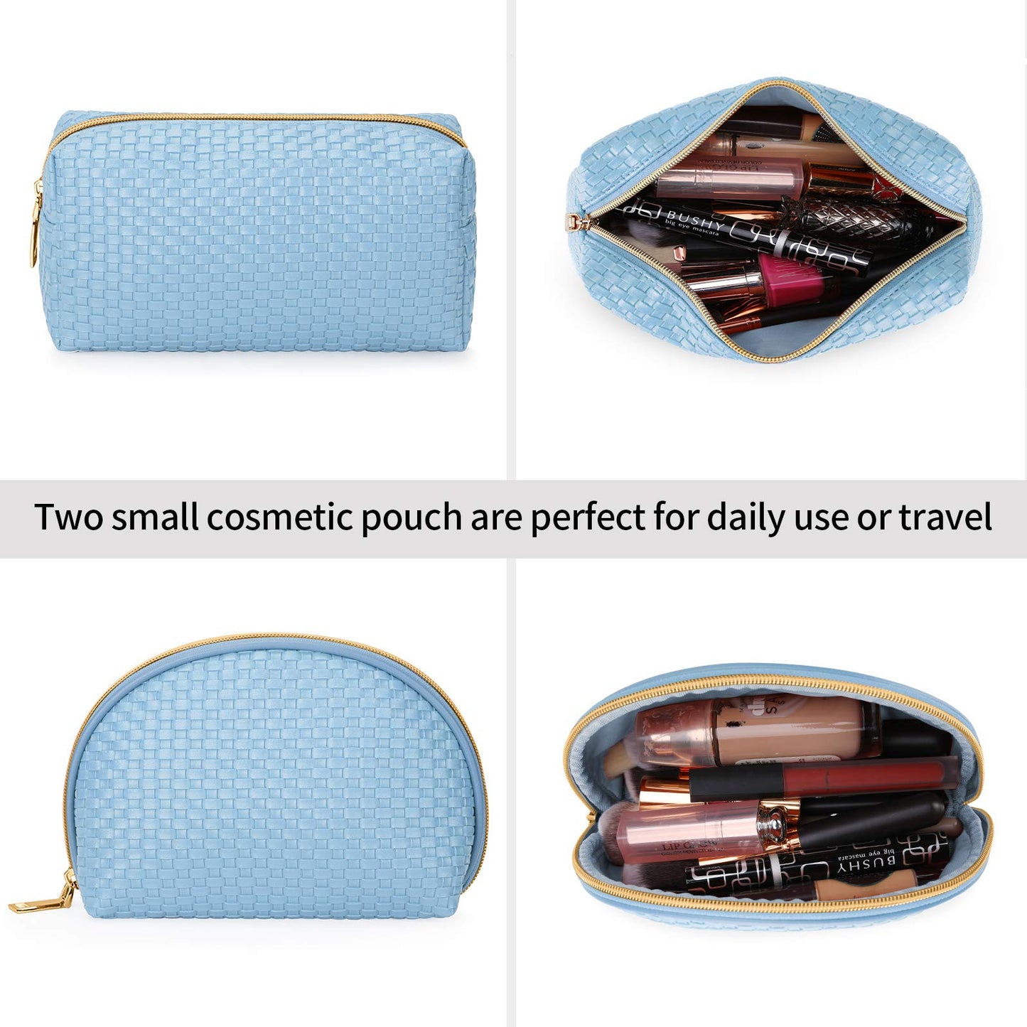 KTMOUW Makeup Bag 3 Pcs Waterproof Cosmetic Bag Set Portable Travel Cosmetic Bag Multifunction Organizer Storage Bag Weave Toiletry Bag for Women, Light Blue