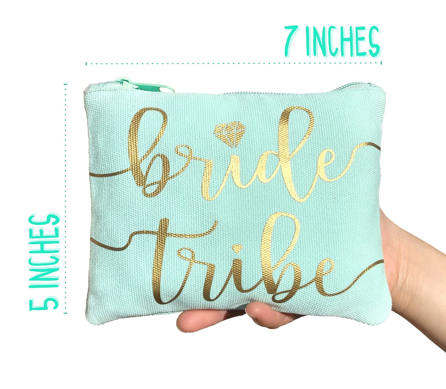 Bride Tribe Makeup Bags - Bridesmaid Favor for Bachelorette Party, Bridal Shower, Wedding. Cosmetics/Toiletries Bag, Wedding Survival Kit, Hangover Kit, Keepsake (1pc Bride Tribe, Mint)