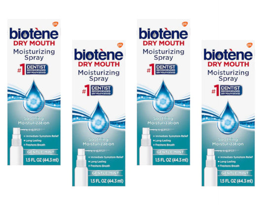 Biotene Moisturizing Dry Mouth Spray, Moisturizing Spray for Dry Mouth and Bad Breath, Gentle Mint - 1.5 fl oz (Pack of 4)