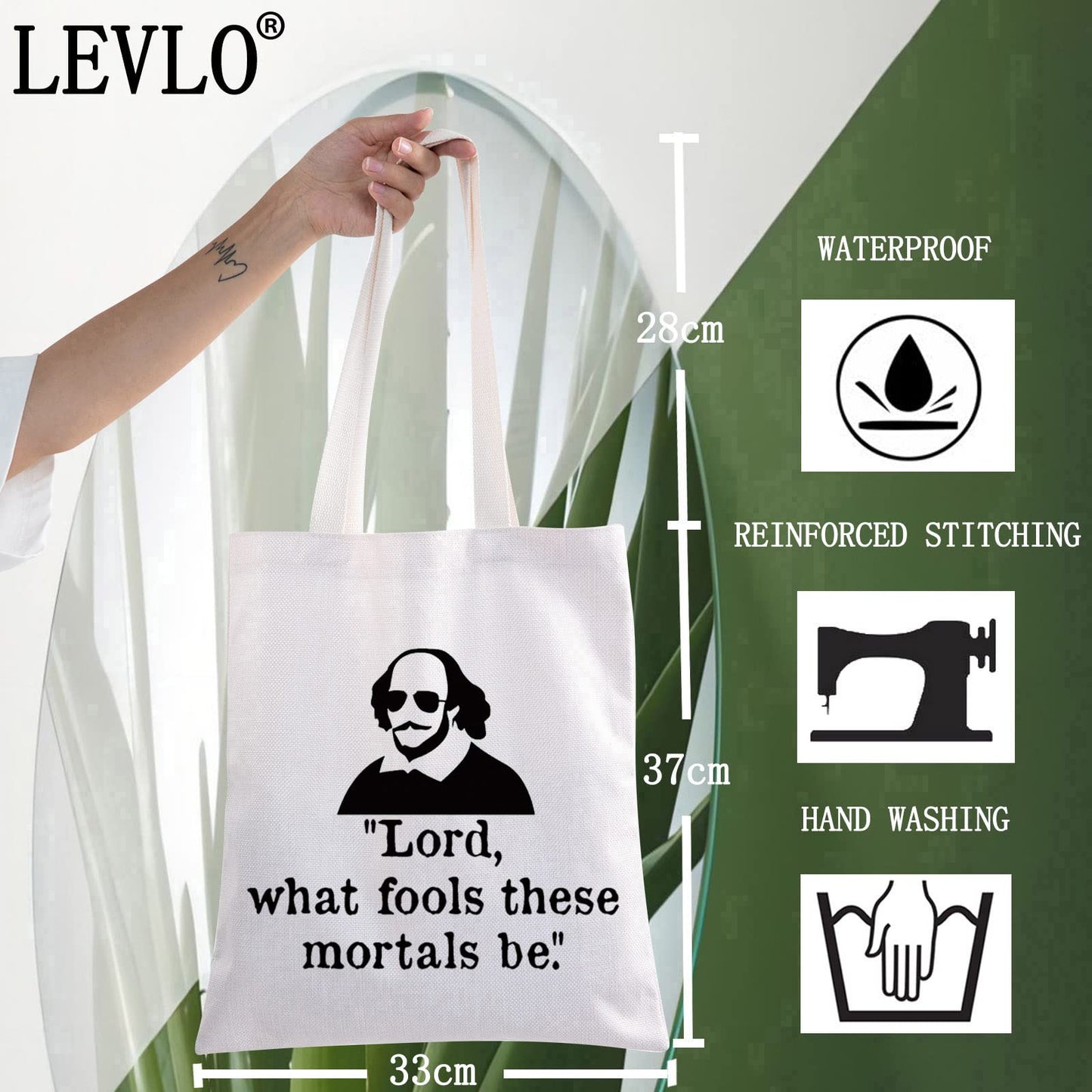 LEVLO Funny Shakespeare Cosmetic Make Up Bag Shakespeare Fans Gift Lord What Fools These Mortals Be Makeup Zipper Pouch Bag (What Fools Tote)