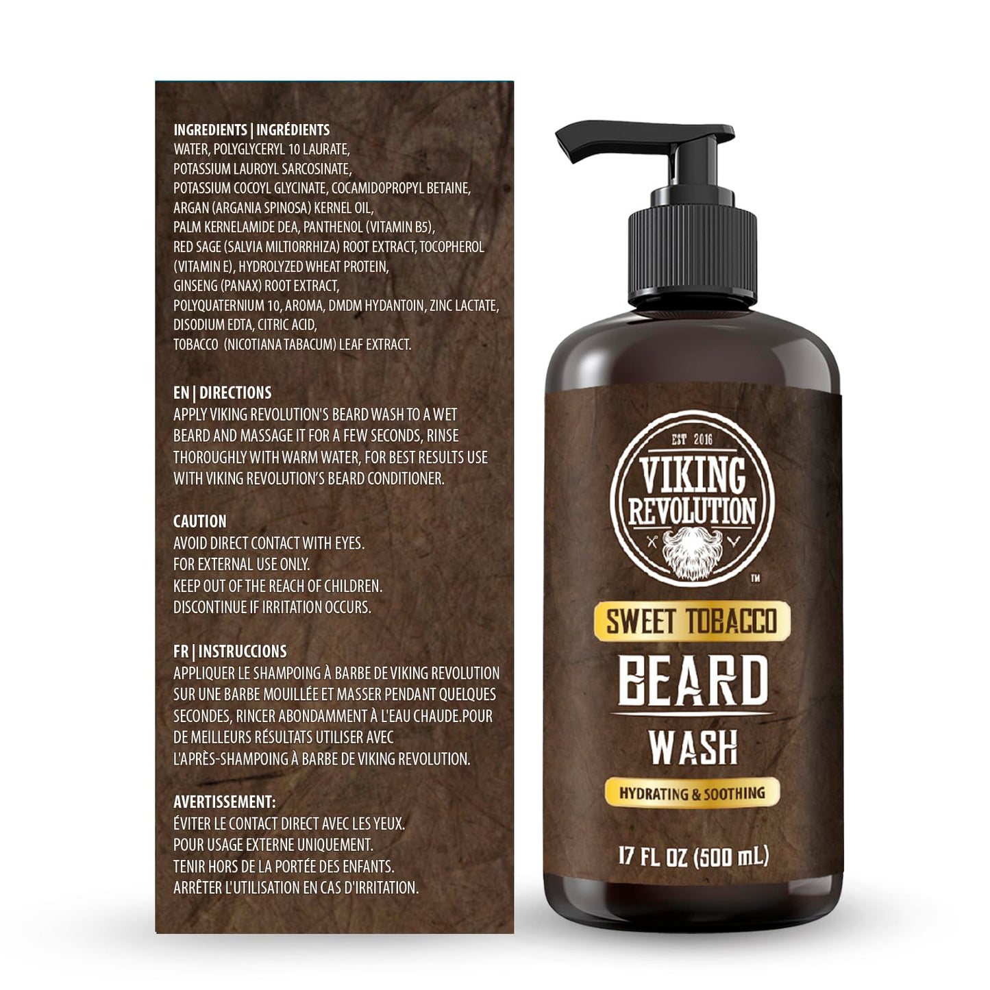 Viking Revolution Sweet Tobacco Beard Wash for Men with Argan Oil and Jojoba Oil - Beard Softener and Strengthener Beard Shampoo with Beard Oil - Beard Care to avoid Beard Dandruff and Itch (17 oz)