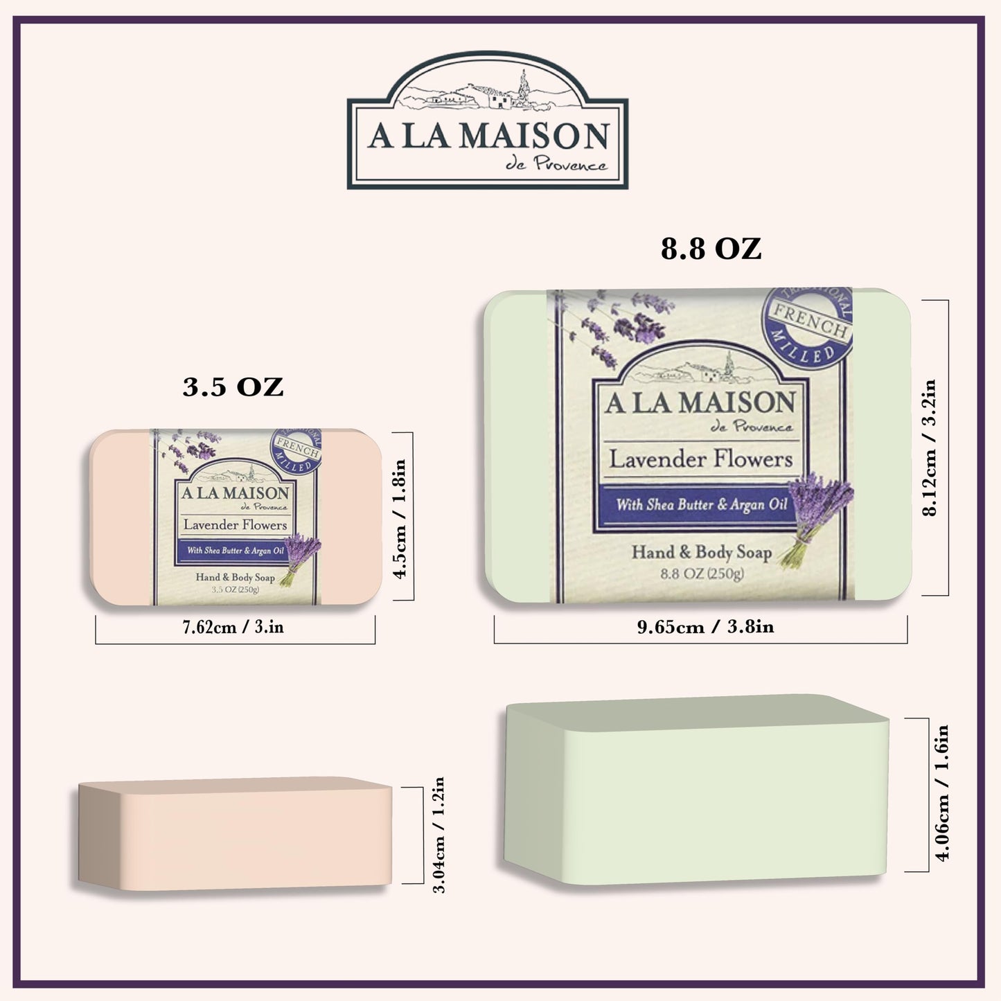 A LA MAISON Rose Lilac Bar Soap - Uses: Hand and Body, Triple Milled, Essential Oils, Biodegradable, Plant Based, Vegan, Cruelty-Free, Alcohol & Paraben Free (3 Bar of Soap, 8.8 oz)