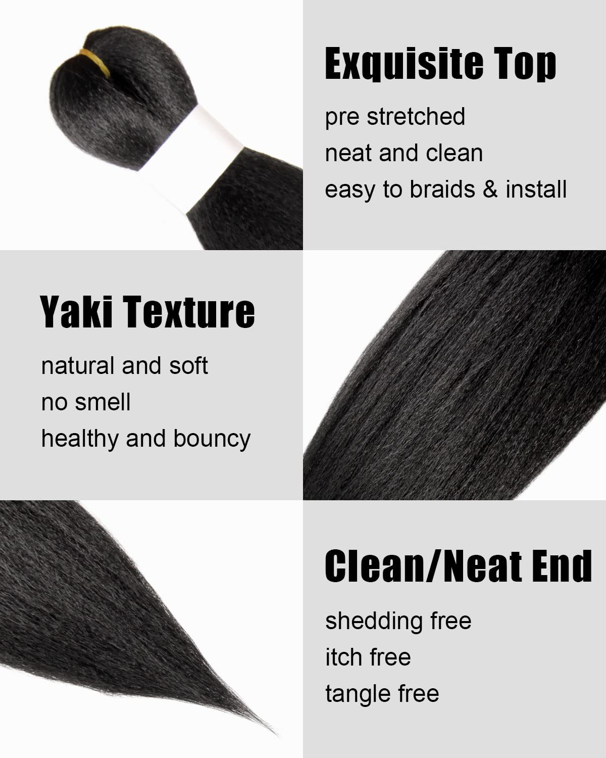 KAVSORAPI Braiding Hair 16 Inch Pre Stretched Hair Color 1 Short Straight Crochet Brais Yaki Texture Synthetic Hair 8 Packs (1#/Jet Black)