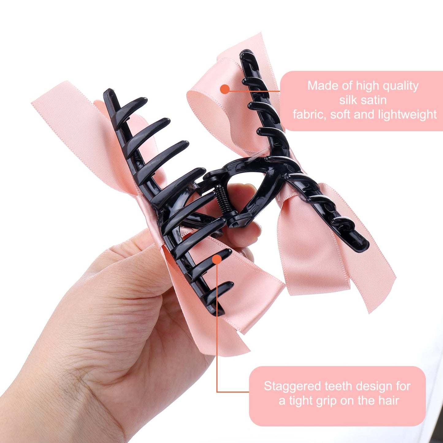 Vodolo Pink Bow Hair Claw Clip for Women Girls,3PCS Nonslip Big Bows Hair Claws Barrette for Thick Thin Hair