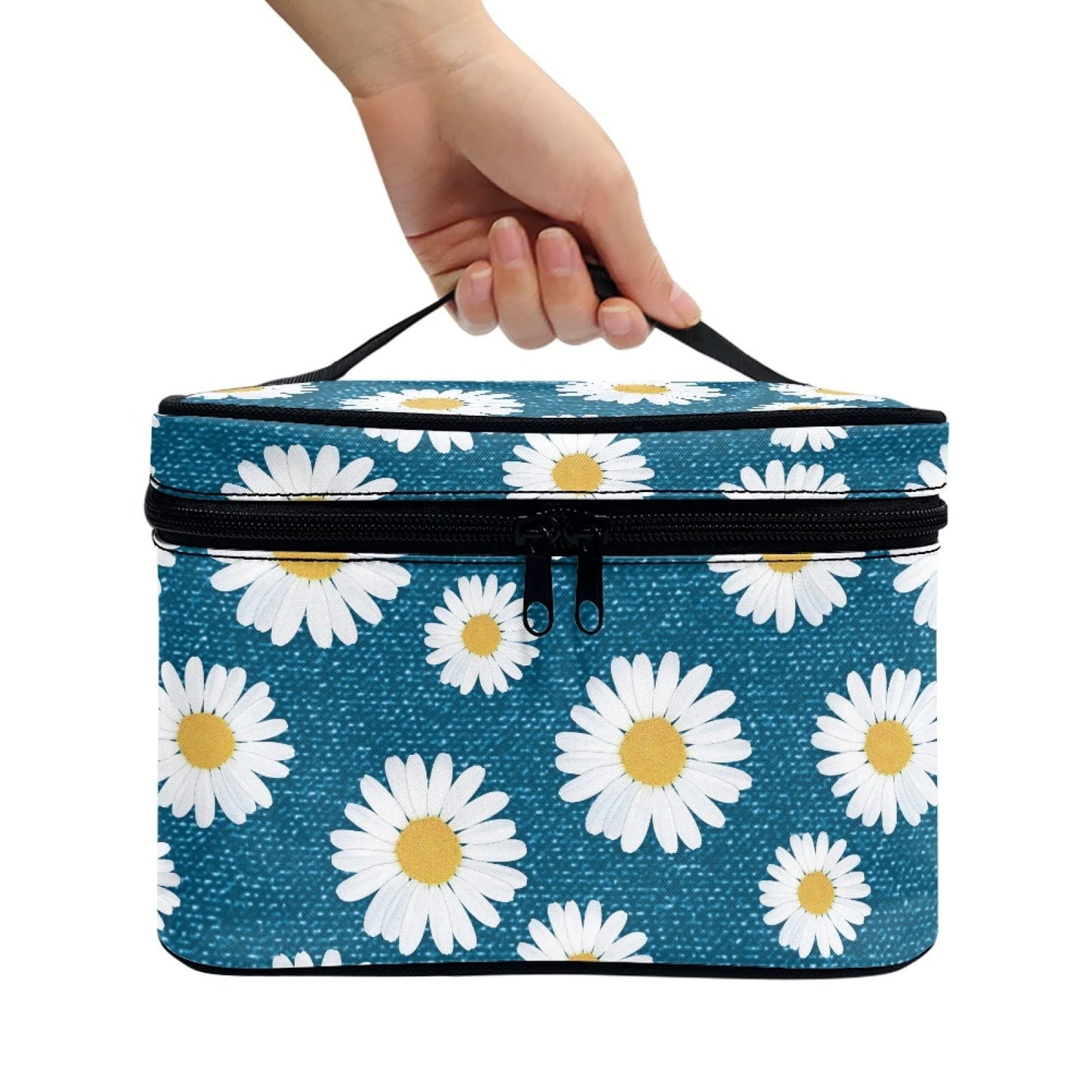 Horeset Small Daisy Print Cosmetic Bag for Women,Fashion Travel Waterproof Cosmetic Pouch Toiletry Bag Accessories Organizer