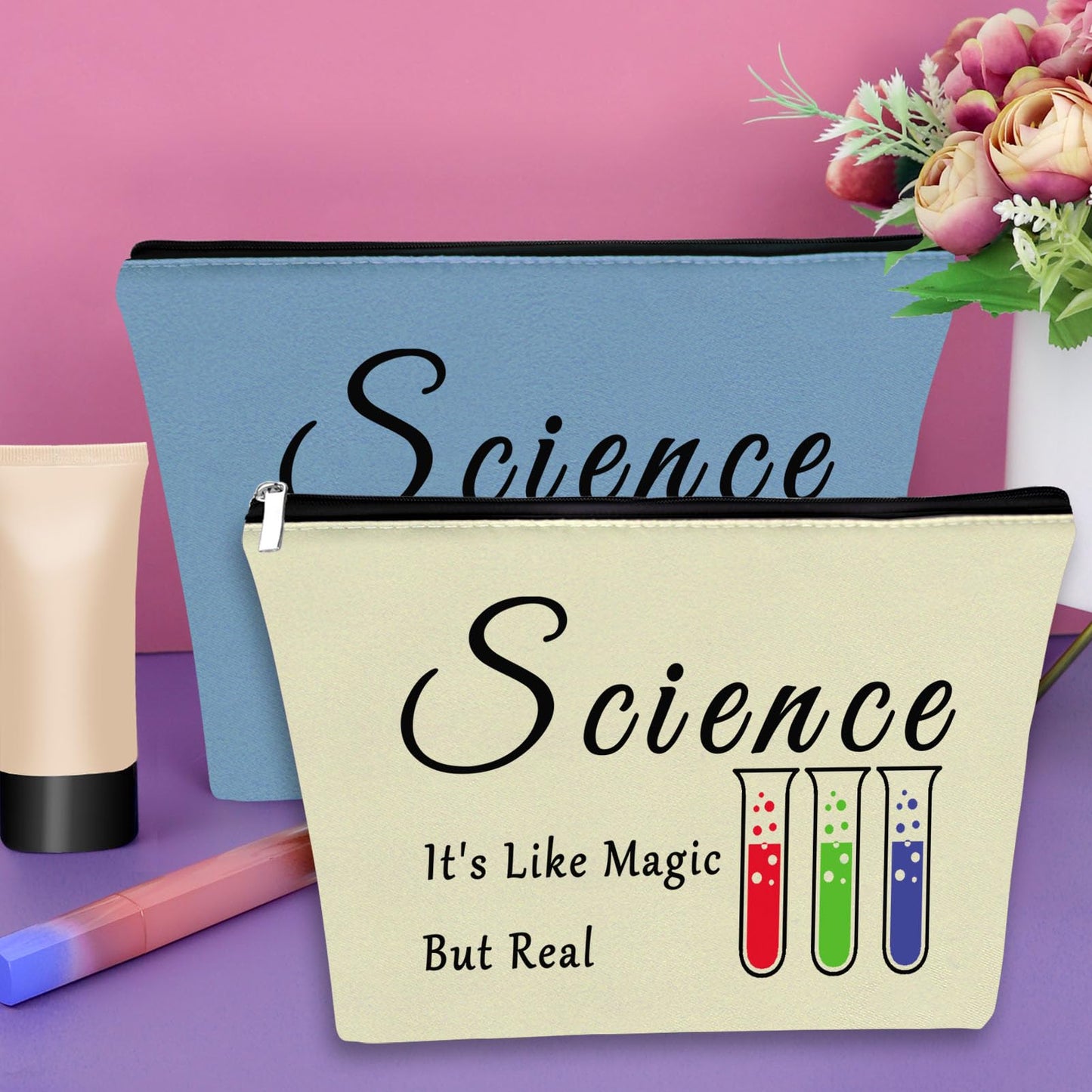 Sazuwu 2PCS Scientist Gifts for Women Makeup Bag Science Lovers Gifts Ideas Science Themed Gifts for Children Cosmetic Bag Science Teacher Gifts for Adults Birthday Christmas Gifts Travel Pouch