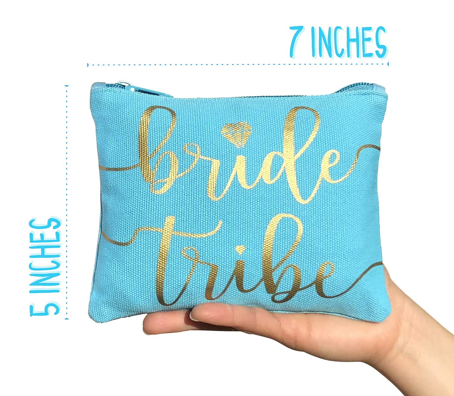 Bride Tribe Makeup Bags - Bridesmaid Favor for Bachelorette Party, Bridal Shower, Wedding. Cosmetics/Toiletries Bag, Wedding Survival Kit, Hangover Kit, Keepsake (3pc Bride Tribe, Blue)