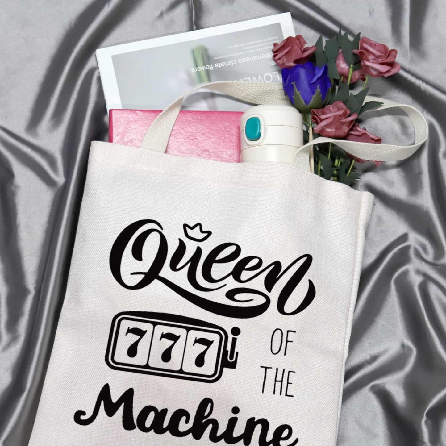 GJTIM Slot Machine Inspired Gift Queen Of The Machine Gambling Tote Bag Gambler Casino Lover Gift (Machine Queen Tote)