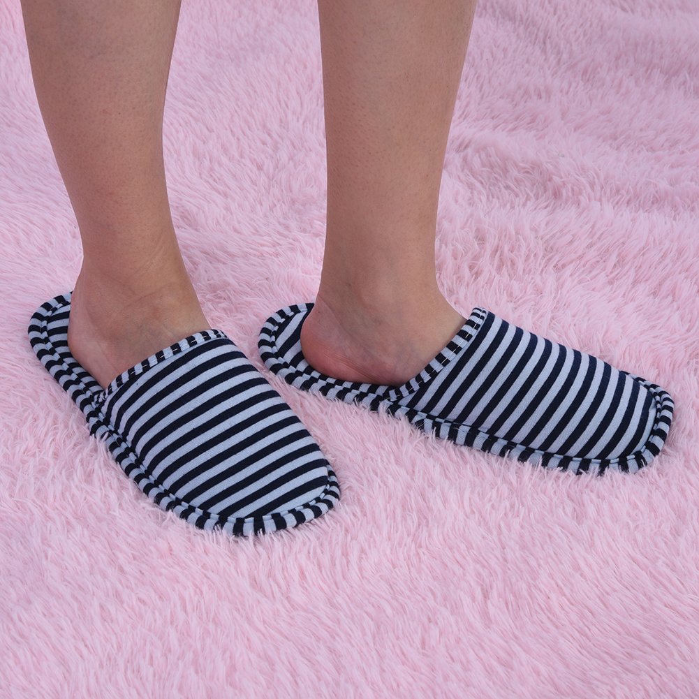 VGEBY1 Hotel Shoes. Non-Slip Foldable Indoor Slippers Cotton House Shoes with a Storage Bag for Hotel, Spa, Salon,Travel (men-blue)