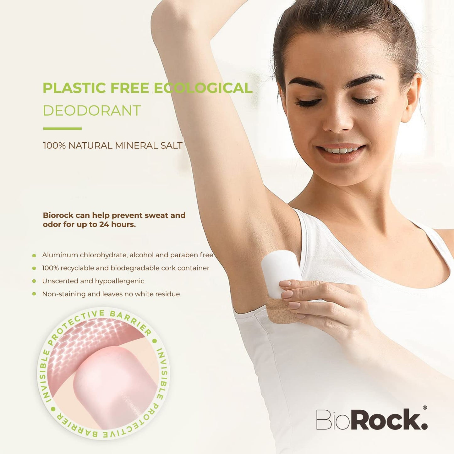 Biorock Crystal Natural Deodorant Refill - Unscented Plastic & Aluminum Free Salt Stick Deodorant for Women & Men Eco-Friendly, Sustainable, Zero Waste 4.25 oz