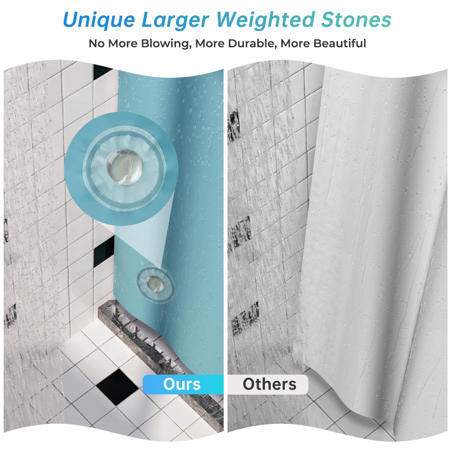 AmazerBath Teal Shower Curtain Plastic 72x72 Inches, Premium PEVA Shower Curtain Teal, 8G Heavy Duty Teal Shower Curtains for Bathroom with 3 Big Weighted Stones and 12 Rustproof Grommets