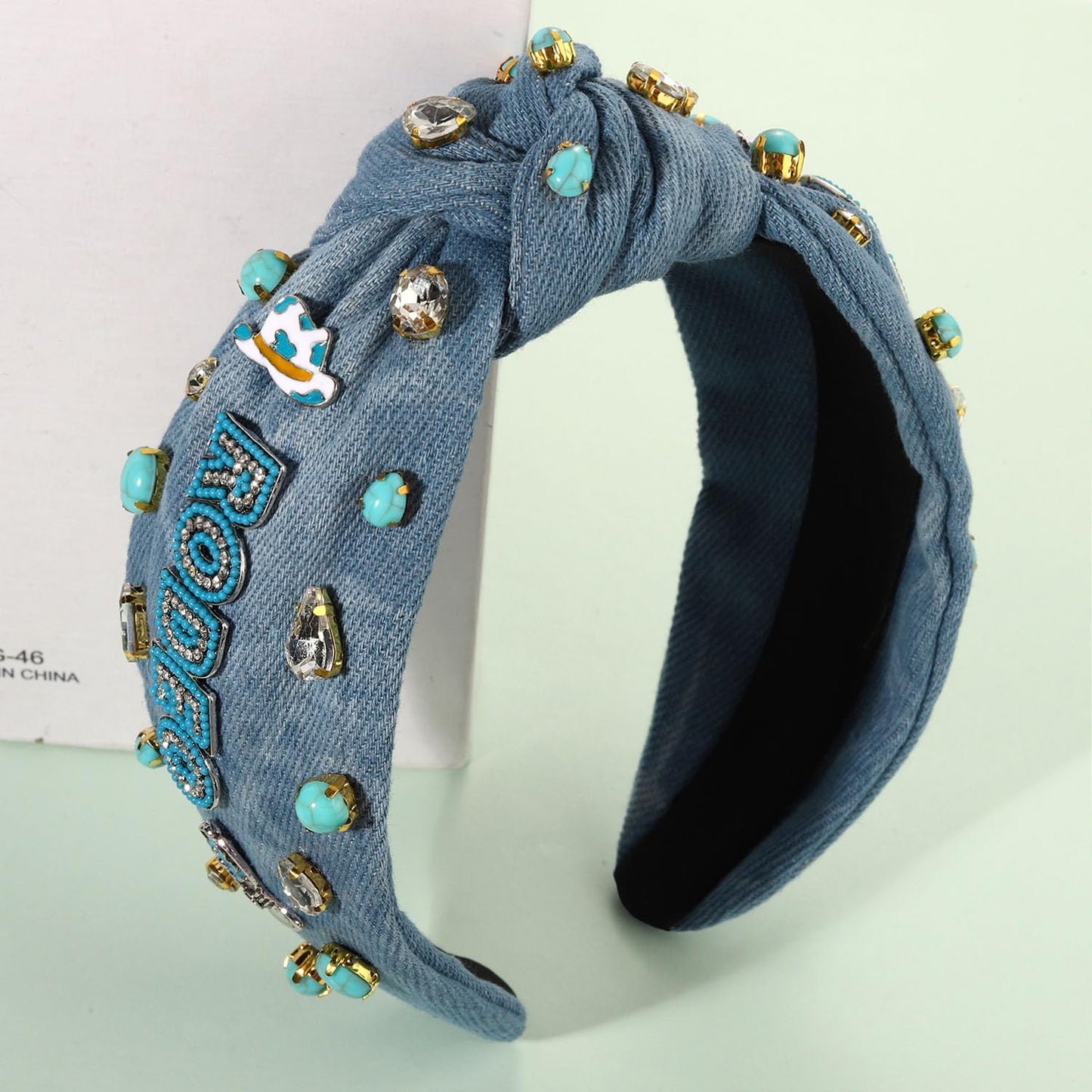 MOLOCH Western Headband Cowgirl Headband for Women Cowboy Boot Hat Stars Knotted Headband Crystal Jeweled Top Knot Hairband Western Country Concert Hair Accessories Bachelorette Outfit Gifts