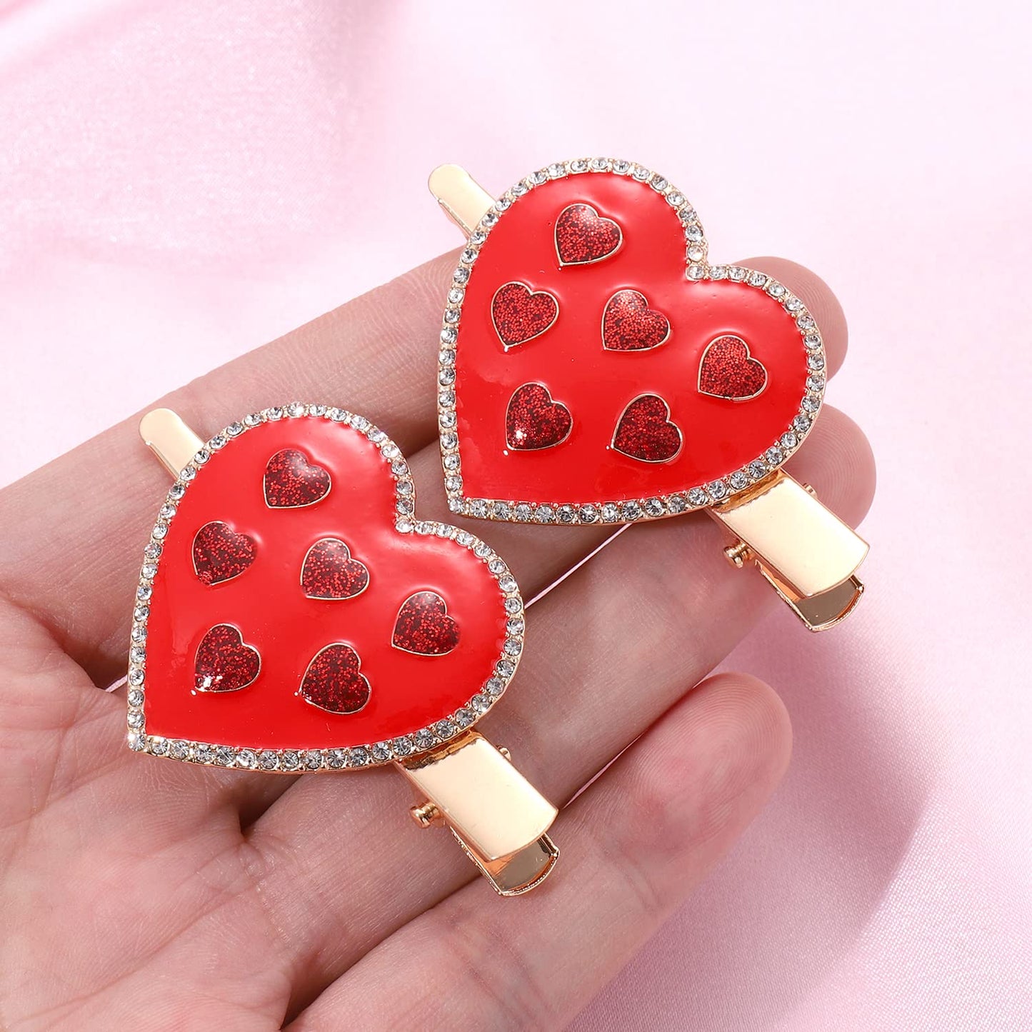 Valentine’s Day Hair Clips Sparkly Rhinestone Enamel Cupid Heart Hairpins for Women Girls Sweet Romantic Triple Love Alligator Clips Barrettes Pretty Styling Hair Accessory Party Gifts (4 packs) (red heart)