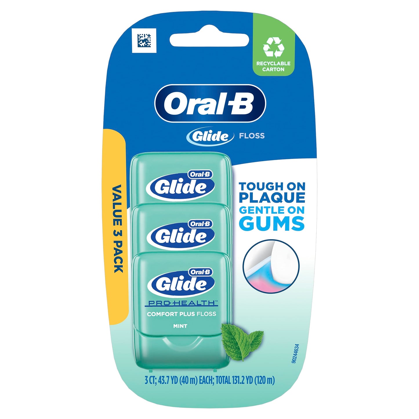 Oral-B Comfort Plus Glide Dental Floss Pack, Mint, 3 Count