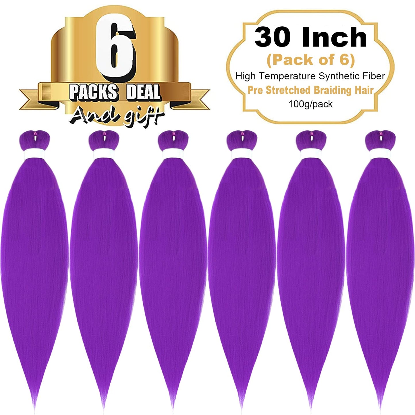 TENGSHUO FLY Pre Stretched Braiding Hair Ombre 30 Inch 6 Packs Synthetic Crochet Braids Hot Water Setting Professional Soft Yaki Texture Synthetic Hair Extensions(30 Inch (Pack of 6),30-Purple)