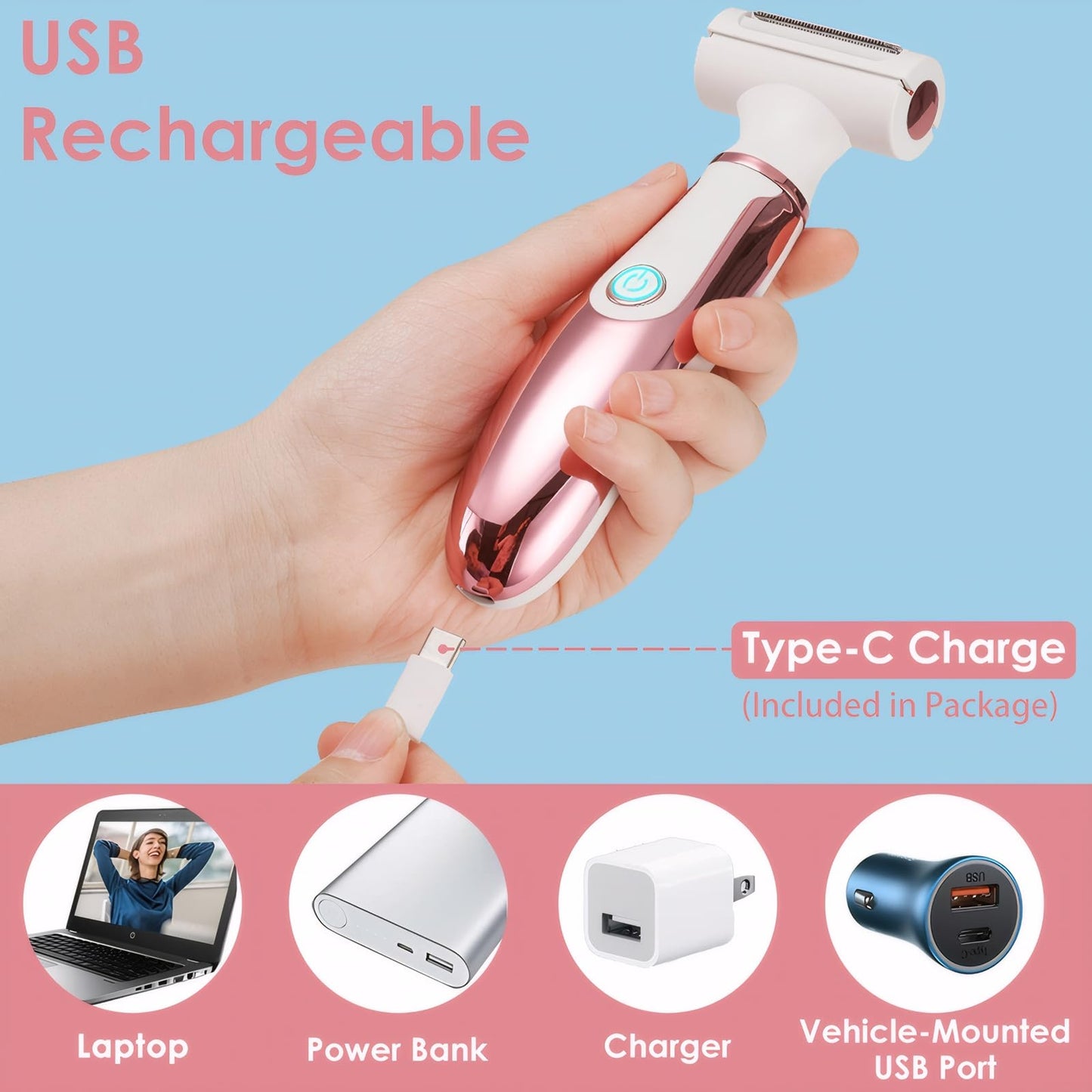 Vacto 4 in 1 Electric Razors for Women, Portable Electric Shaver for Women, Rechargeable Women Electric Trimmer for Face Arm Body Legs Underarm Bikini