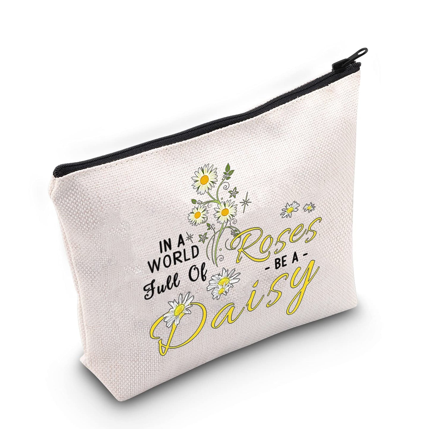 LEVLO Daisy Flower Cosmetic Bag Daisy Lover Gift In A World Full Of Roses Be A Daisy Makeup Zipper Pouch Bag (Roses Be A Daisy)