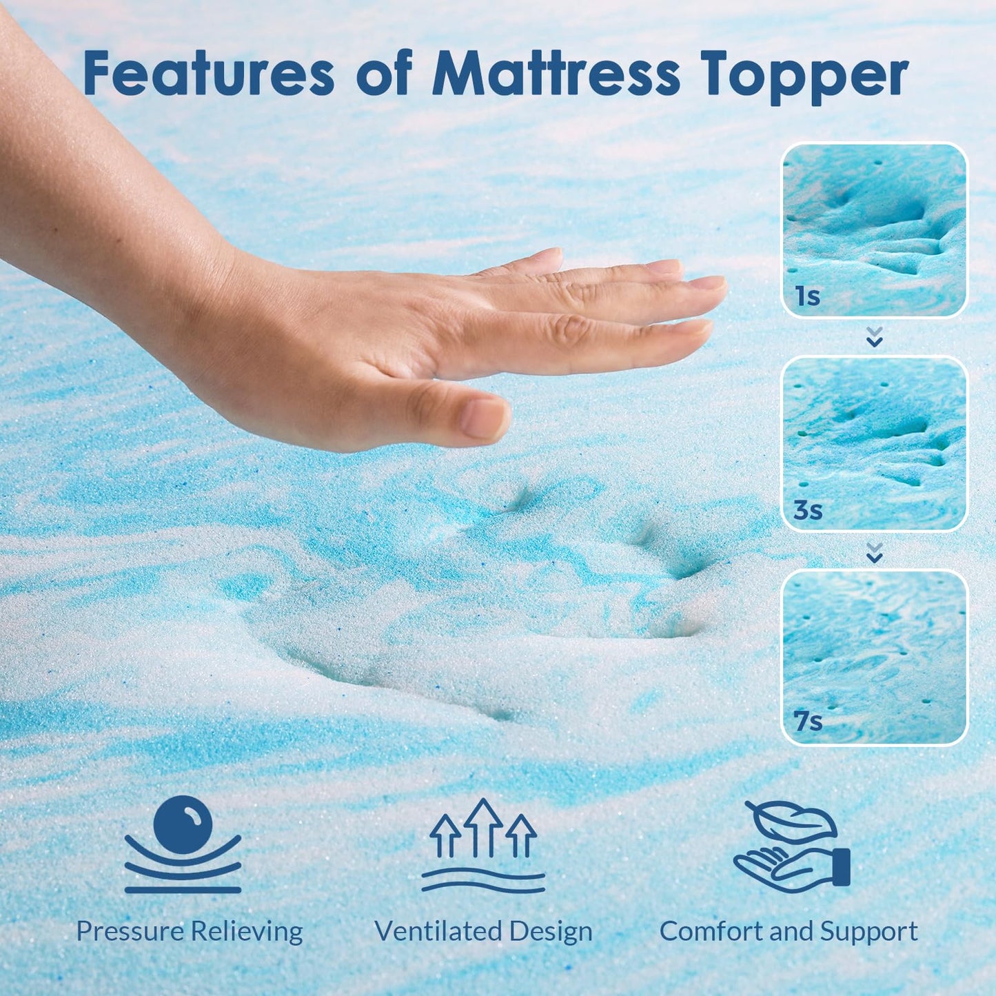 Mattress Topper Twin, 3 Inch Gel Memory Foam Bed Topper for Twin Size Bed, CertiPUR-US Certified, Blue