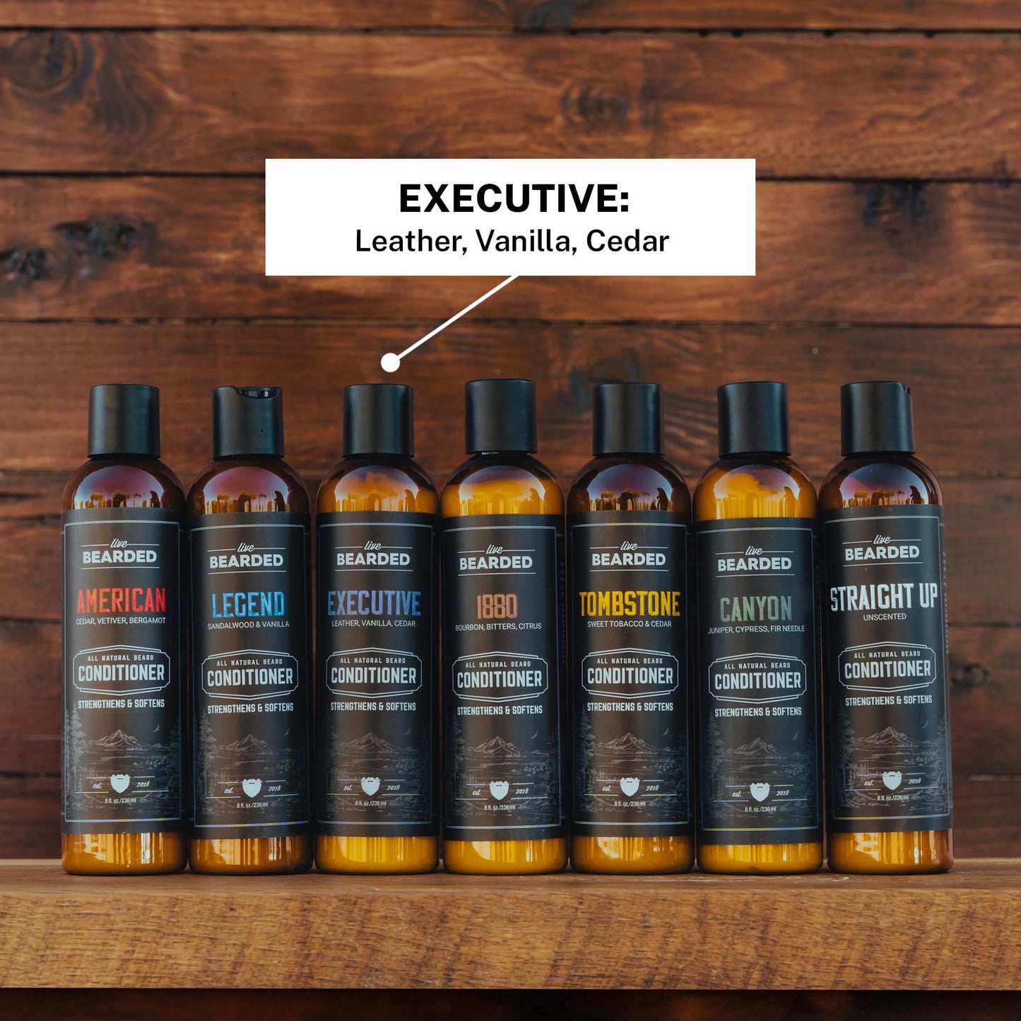 Live Bearded: Beard Conditioner - Executive - Facial Hair Conditioner - 8 oz. - Strengthens and Softens - All-Natural Ingredients with Biotin, Coconut Oil, Argan Oil, and Caffeine - Made in the USA