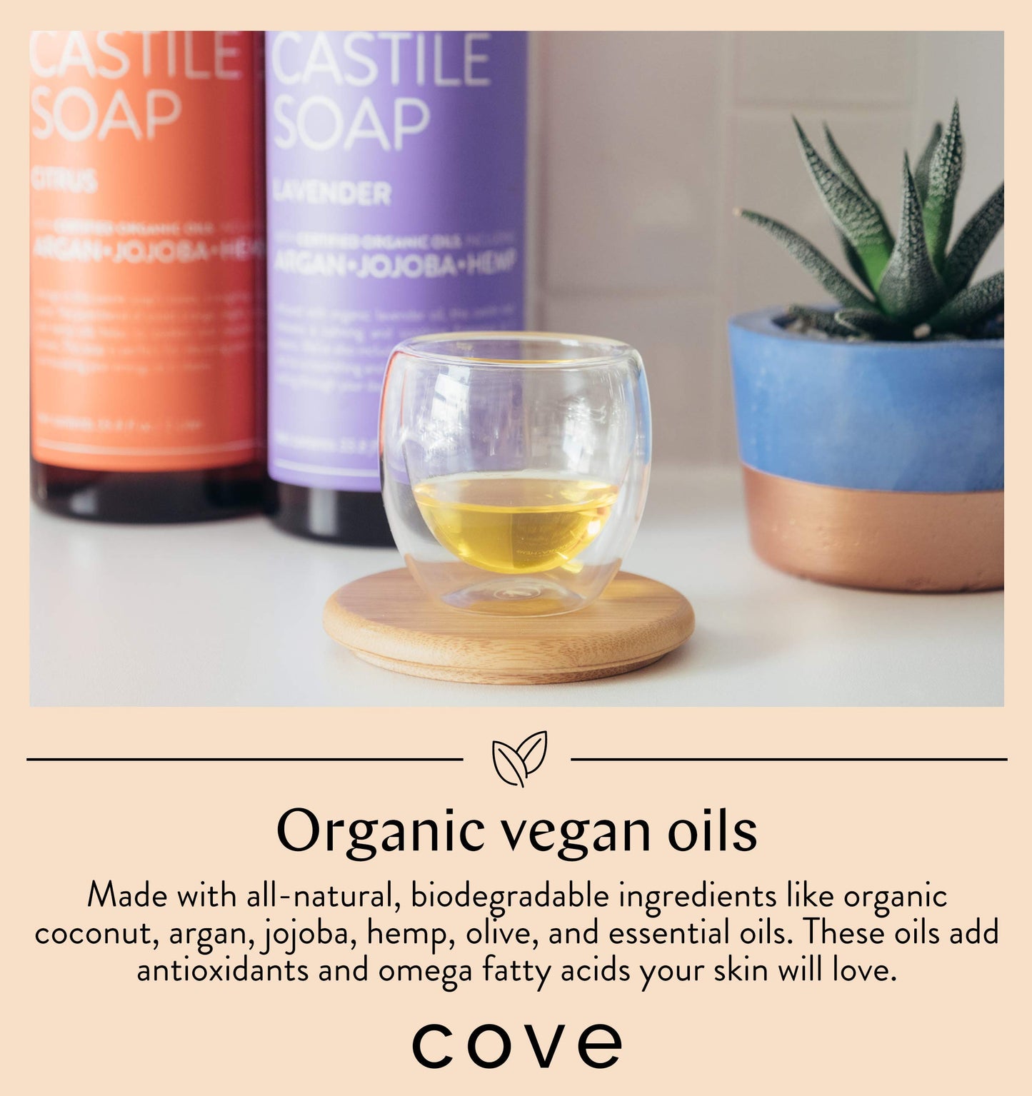 Cove Castile Soap Lavender - 1 Liter / 33.8 fl oz - Organic Argan, Jojoba, and Hemp Oils