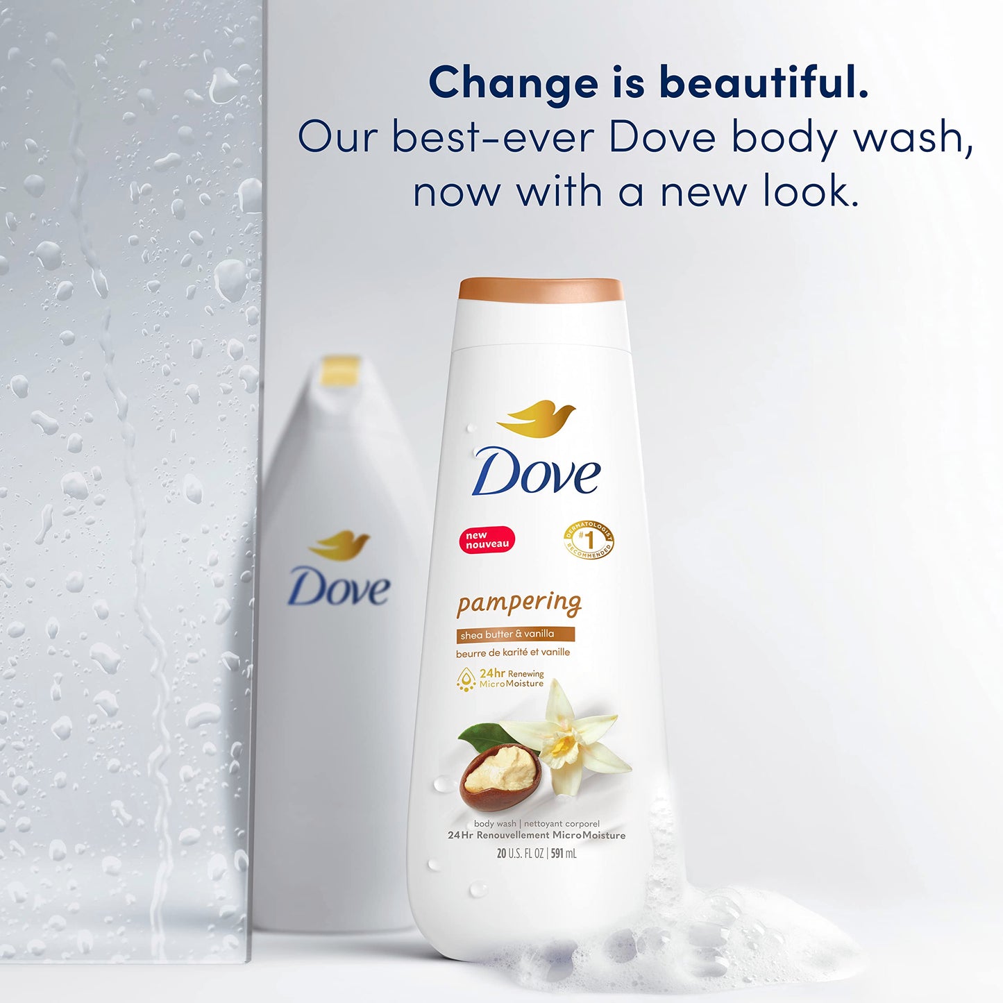 Dove Body Wash 4 Count Pampering Shea Butter & Vanilla for Renewed, Healthy-Looking Skin Gentle Skin Cleanser with 24hr Renewing MicroMoisture 20 oz