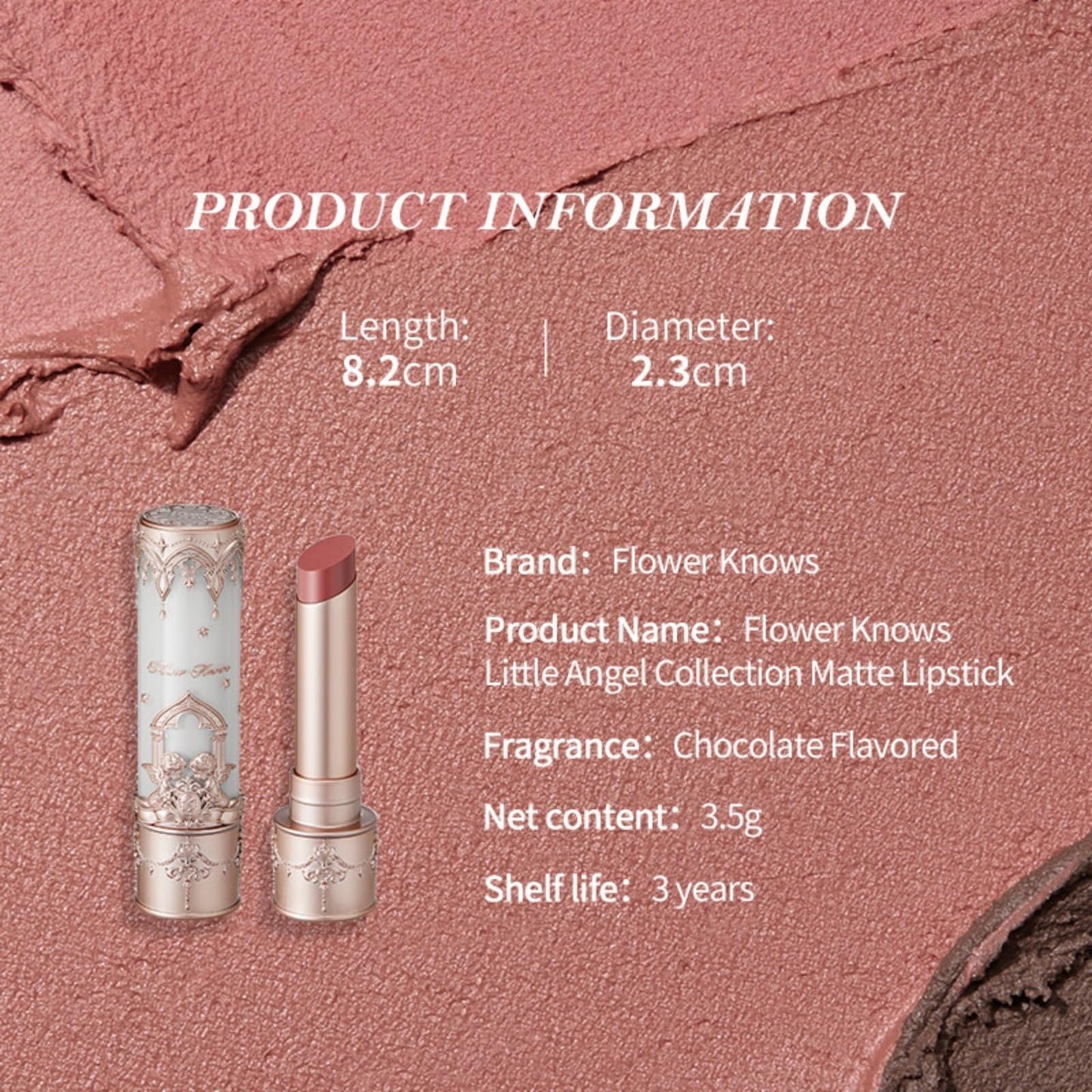 Flower Knows Little AngelMatte Lipstick,Super Soft & Ultra Silky Lip Stick,Long Lasting & Moisturizing Vegan Lip Mud for Girls&Women,Velvety Finish,3.5g,1Count(C03 Radiant Seraph)