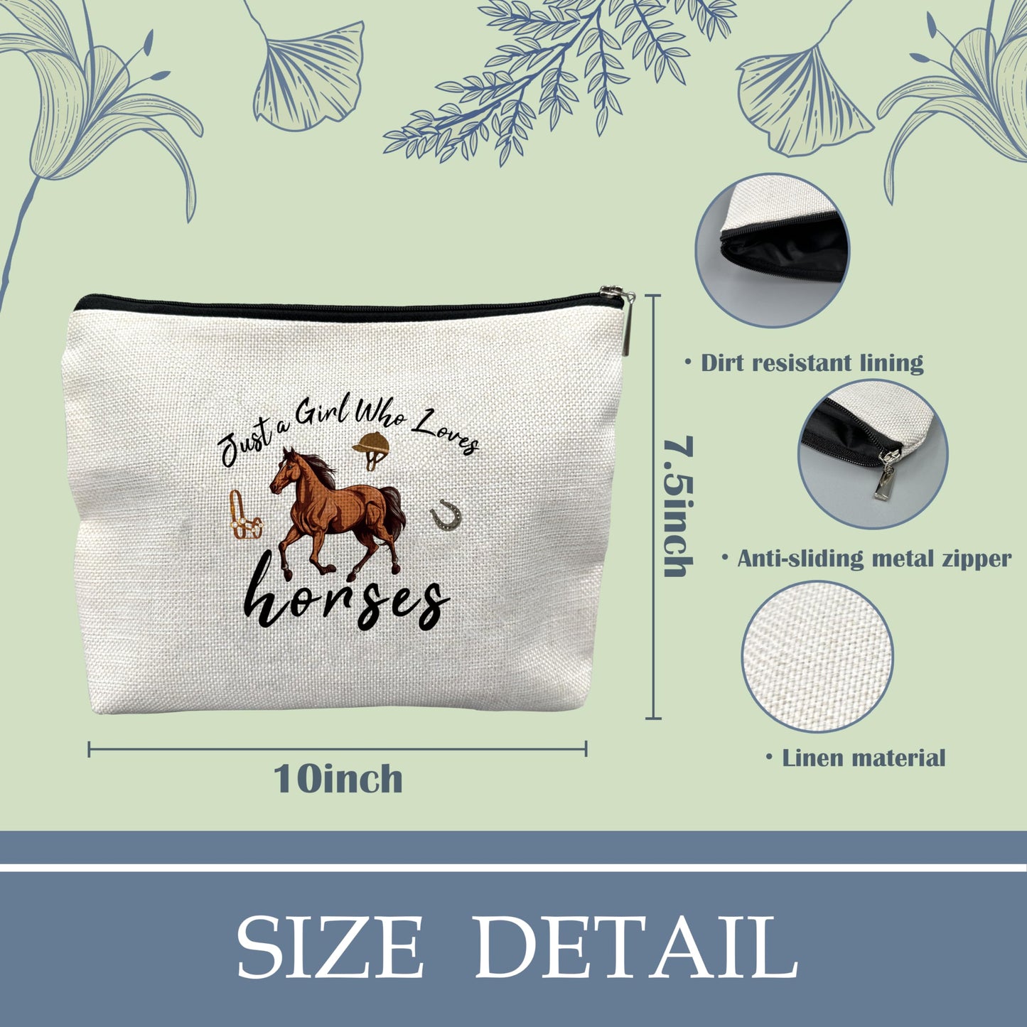 NATSUNO Horses Makeup Bag,Just A Girl Who Loves Horses Make Up Bag,Girls Makeup Bag,Makeup Bag For Girls,Horses Cosmetic Bag,Gifts For Horse Lovers,Horse Gifts For Girls,Inspirational Gifts