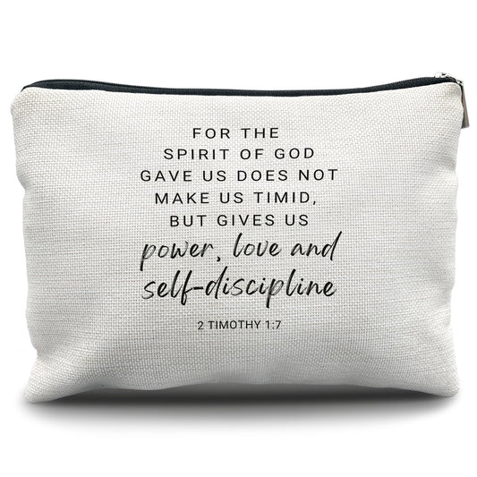 Nogrit Christian Inspirational Makeup Bag Cosmetic Bags for Women, Christian Gifts for Women Faith, Religious Bible Verse Small Makeup Cosmetic Bag for Purse, 2 Timothy 1:7