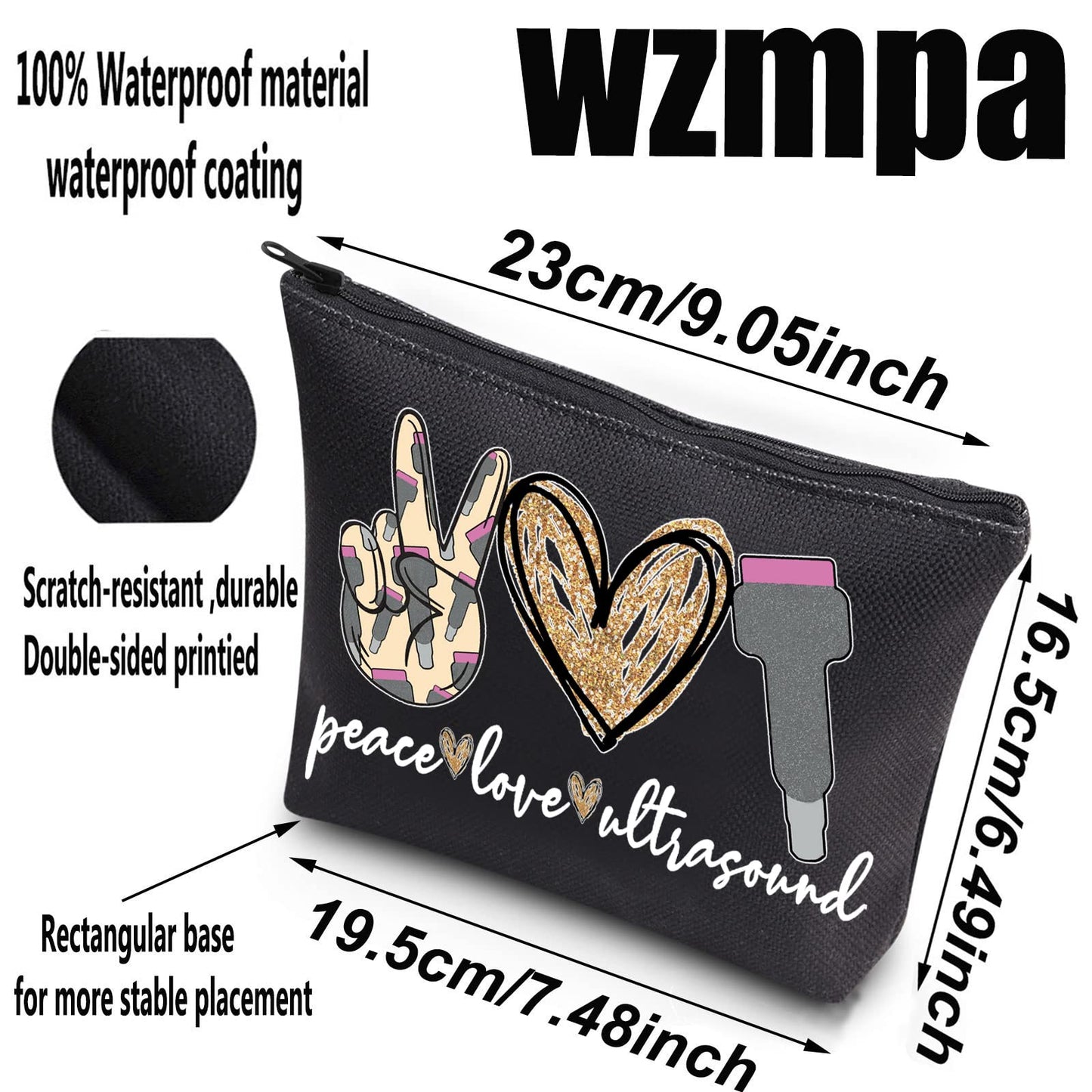 WZMPA Sonography Tech Cosmetic Makeup Bag Sonographer Gifts Peace Love Ultrasound Makeup Zipper Pouch Bag For Radiologist Graduation Student (Peace Ultrasound BL)