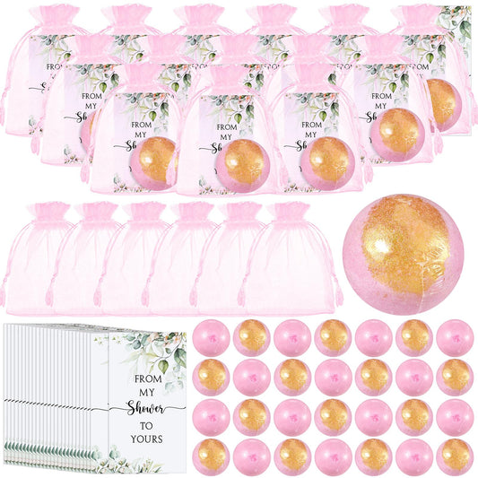 Heigble 80 Sets Pink Bath Bombs Bulk Baby Shower Gifts for Guests Prizes Bridal Shower Favors Bath Bombs Individually Wrapped with Card Organza Bags for Wedding Baby Shower Birthday Party