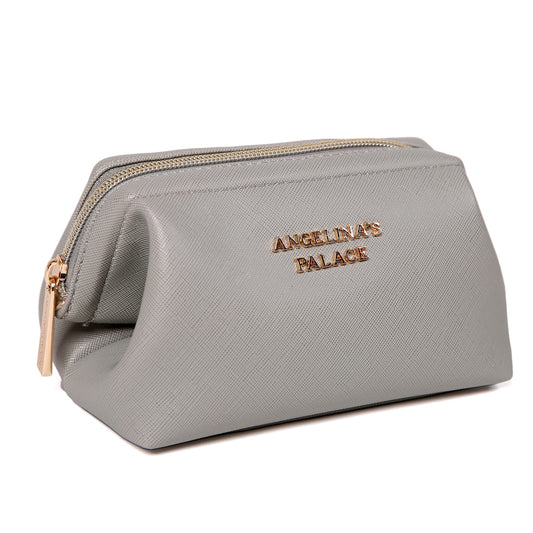 Angelina's Palace Vegan Leather Waterproof Travel Cosmetic Bag Toiletry Organizer Makeup Pouches(pearl grey)