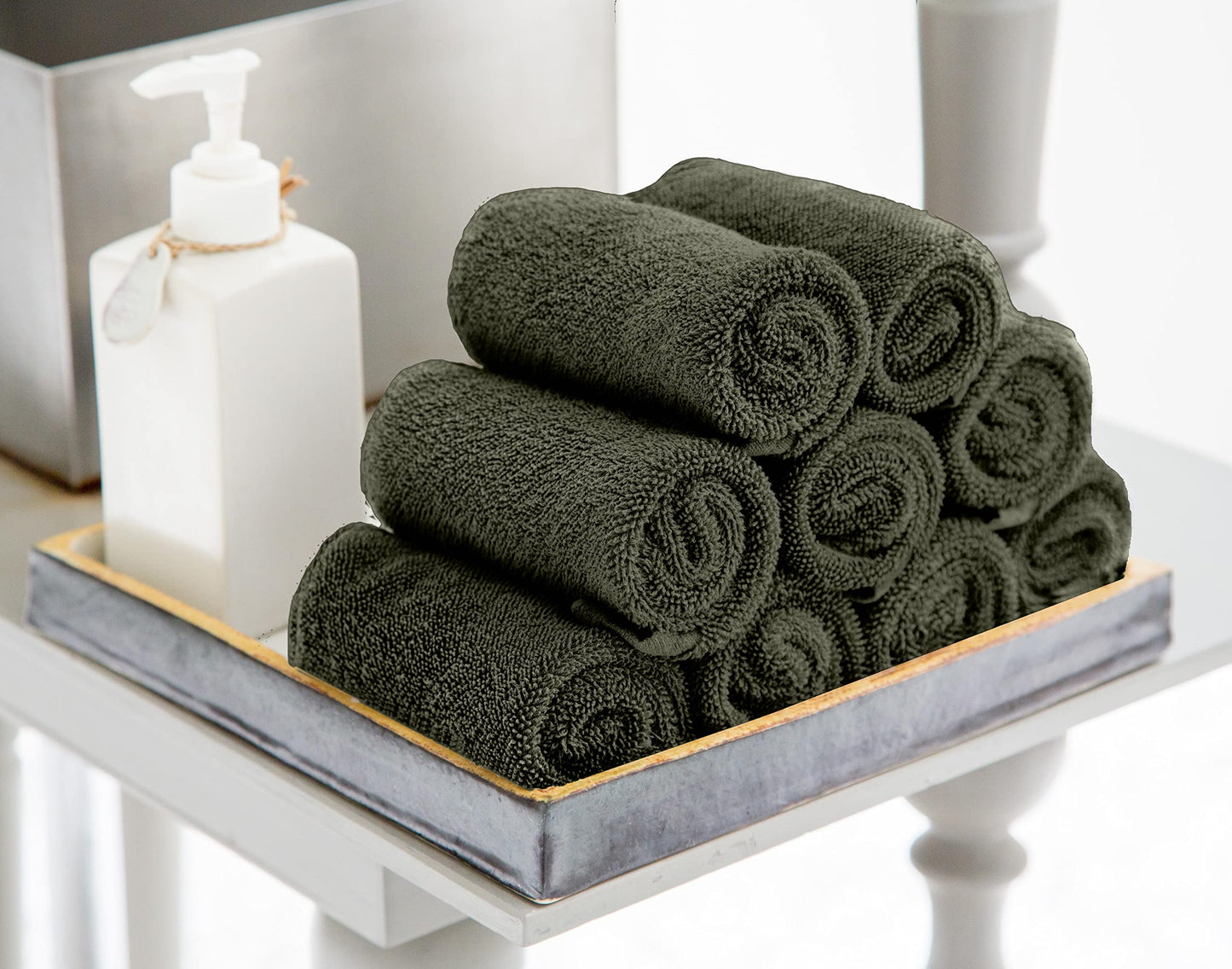 Utopia Towels 24 Pack Cotton Washcloths Set - 100% Ring Spun Cotton, Premium Quality Flannel Face Cloths, Highly Absorbent and Soft Feel Fingertip Towels (Dusty Olive)