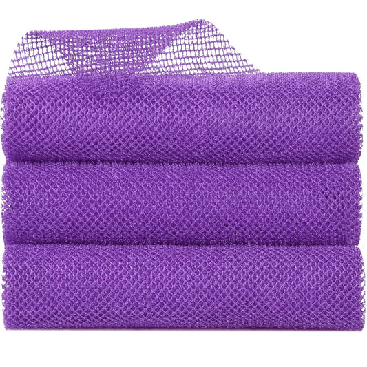 Metene 3 Pieces African Exfoliating Net, Colorful African Net Cloth, Long African Net Sponge Body Scrubber for Use in Shower, Bath Shower Wash Cloth for Skin Smoother Daily Use (Purple)