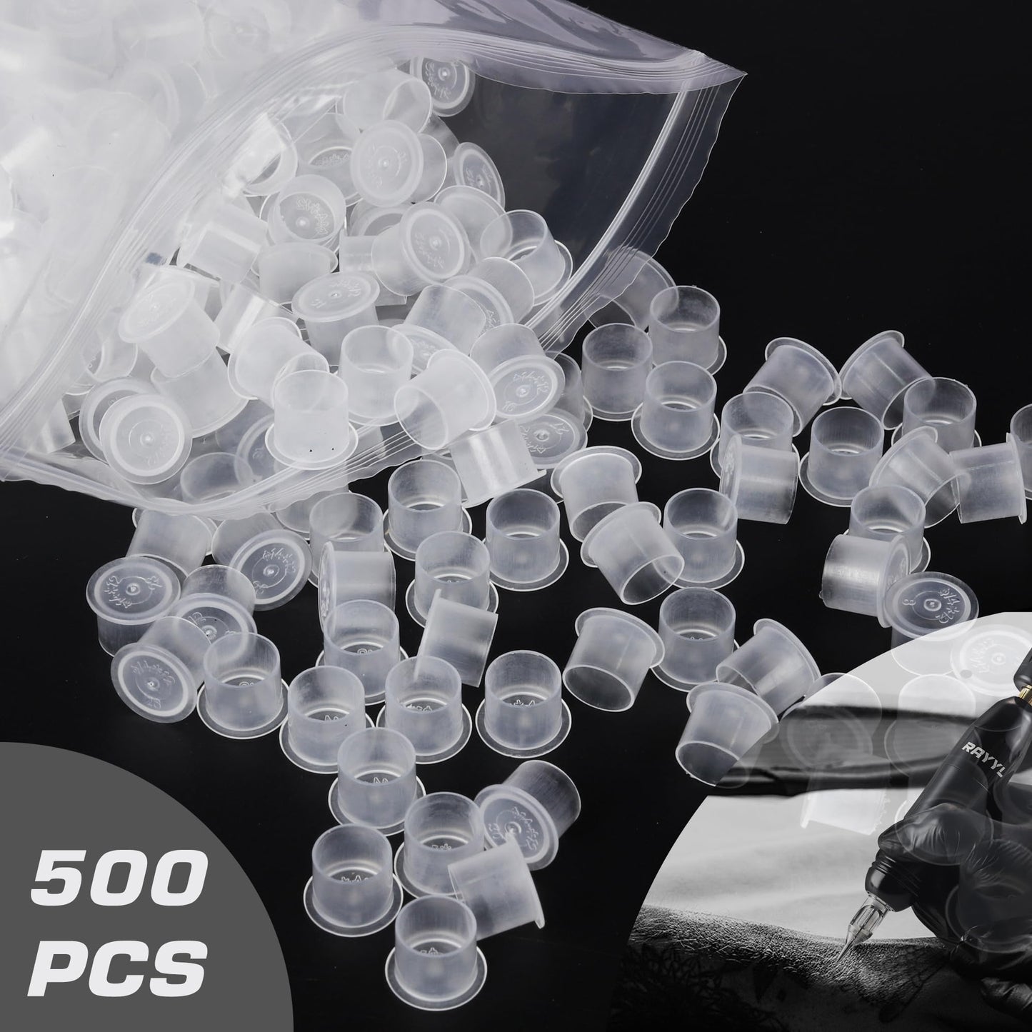 1000pcs Tattoo Ink Cups - Rayyl Tattoo Ink Cups with Base #11mm Clear Plastic Pigment Cups Disposable Tattoo Ink Caps Cups Container Cups for Tattoo Ink and Pigment... (1000pcs-11mm)…