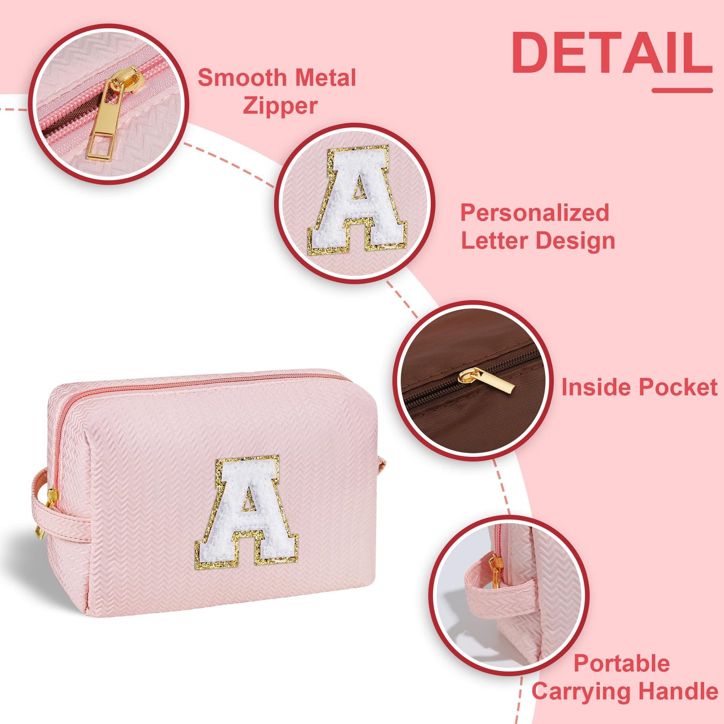 YOOLIFE Birthday Gifts for Women Her, Initial G Travel Cute Makeup Bag Large Make Up Bag Cosmetic Bag for Women Stuff Toiletry Bag Personalized Friends Gifts for Women Teen Girlfriend Mom Sister Pink