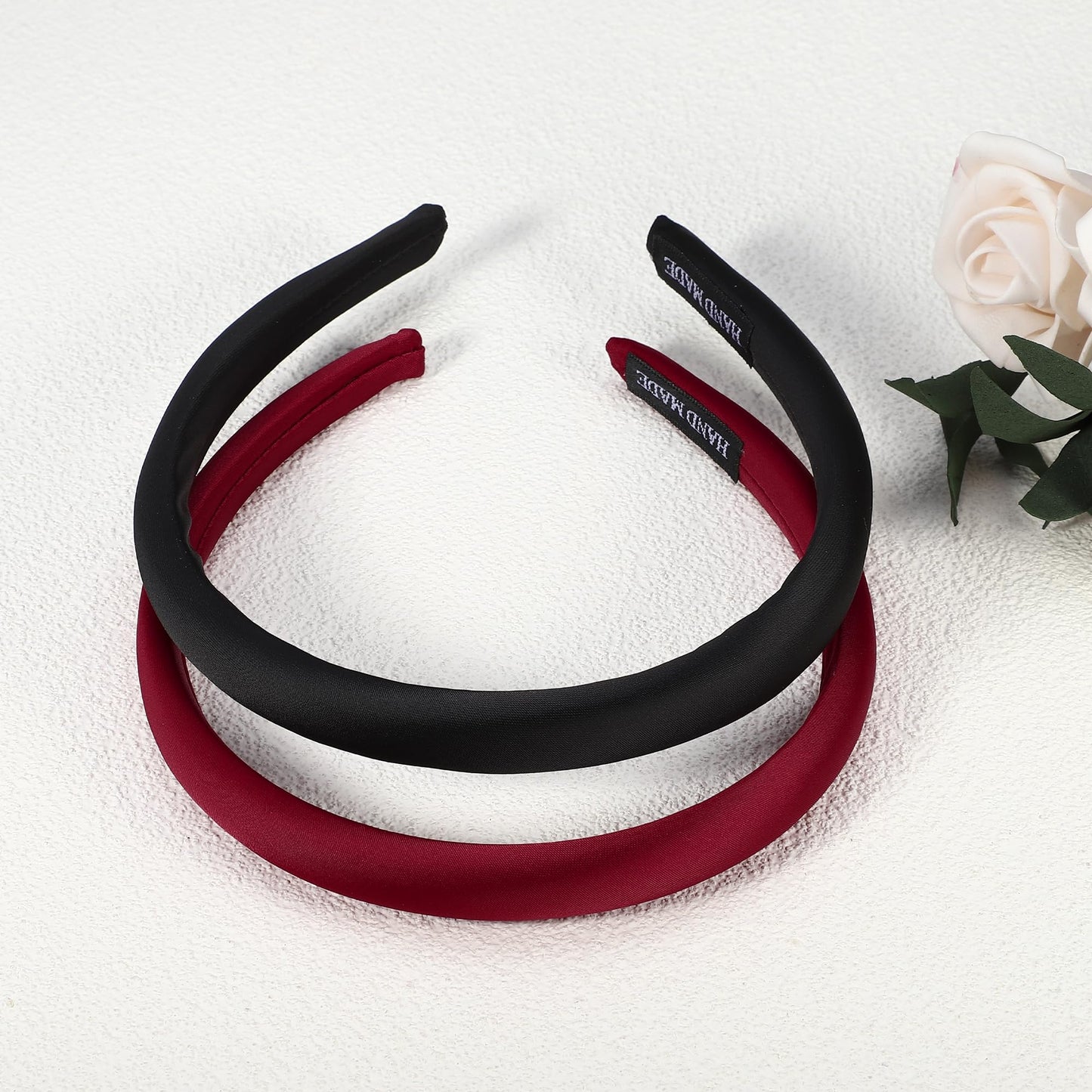 VOCOSTE 2 Pcs Solid Simple Silk Headbands, Fashion Hair Hoop for Women, Anti Slip Hair Accessories, Red, Black, 0.59" Wide