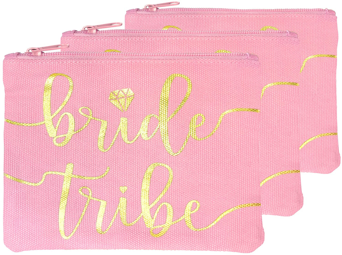 Bride Tribe Makeup Bags - Bridesmaid Favor for Bachelorette Party, Bridal Shower, Wedding. Cosmetics/Toiletries Bag, Wedding Survival Kit, Hangover Kit, Keepsake (3pc Bride Tribe, Blush)